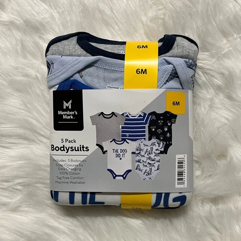 🆕Member's Mark 5-Pack Baby Bodysuits Onesies Size 6M